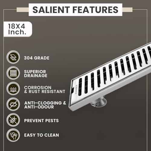 EVANEX EVANEX Bathroom Drain Drainer | 24x4 Inch 304 Grade Stainless Steel Shower Drain Channel | Drain Strainer for Bathroom with Cockroach Trap (Silver Classic, 18 x 4 Inch) - Image 2