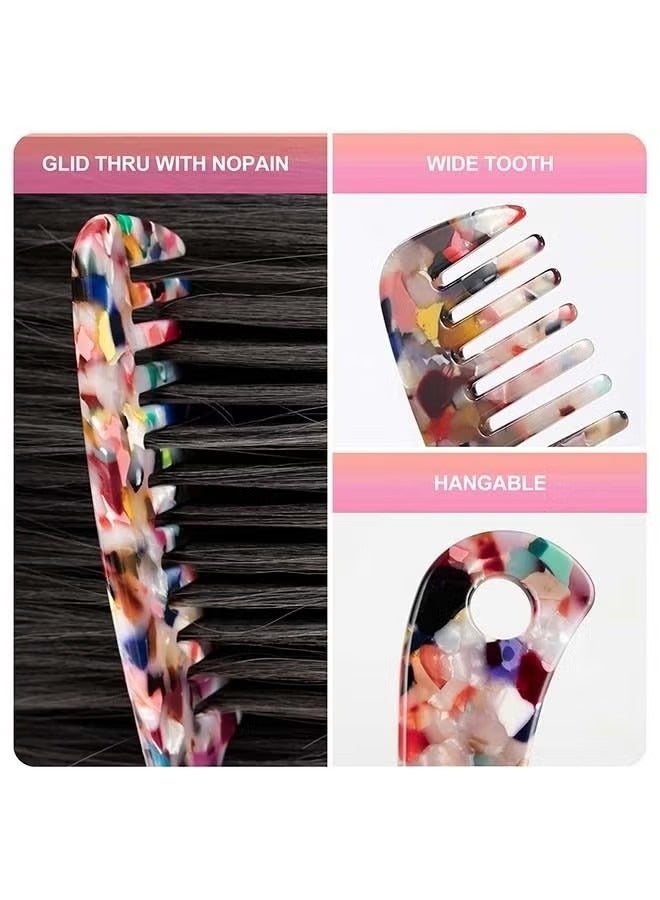 مشط شعر الأسنان العريض ، فرشاة مشط الأسنان المستديرة المضادة للكهرباء الساكنة من خلات السليلوز ، مشط خلع الملابس بالتدليك المتدرج للجنسين (ملون) - Image 3