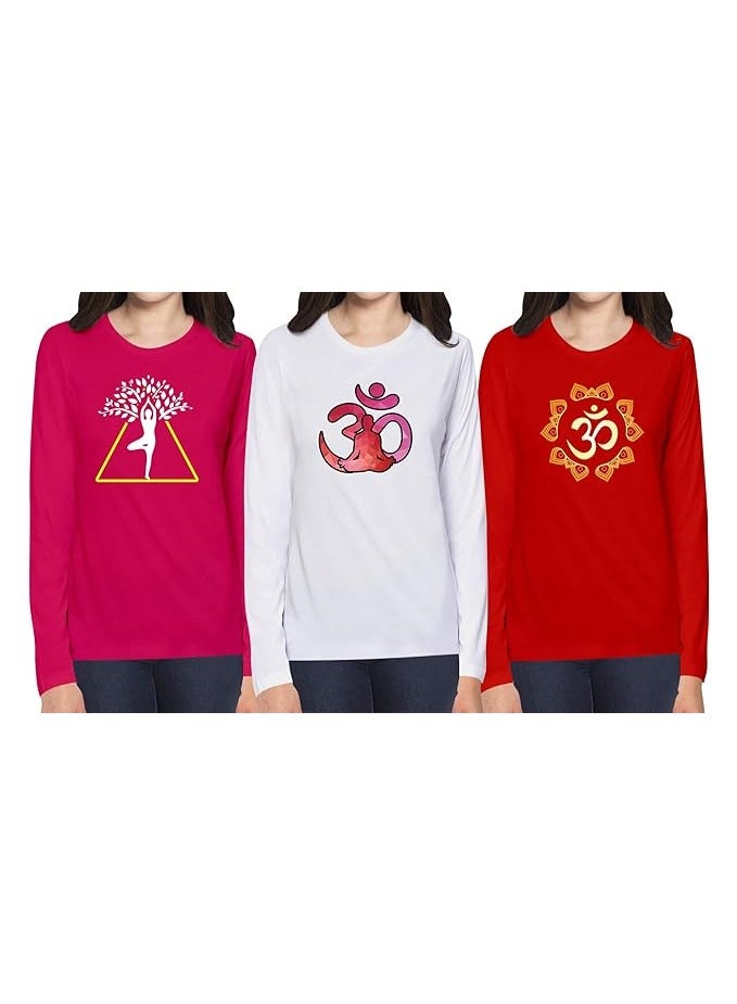 OPLU Store Women's Regular Fit Cotton Graphic Printed T Shirts Pack of 3,White,Red,Dark Pink, M - Image 1