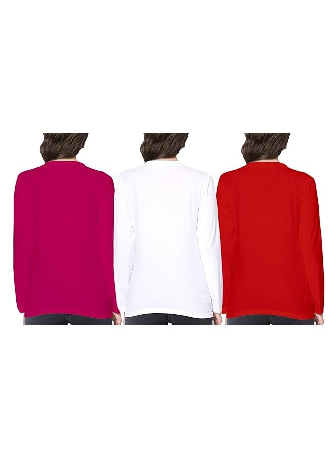 OPLU Store Women's Regular Fit Cotton Graphic Printed T Shirts Pack of 3,White,Red,Dark Pink, M - Image 2
