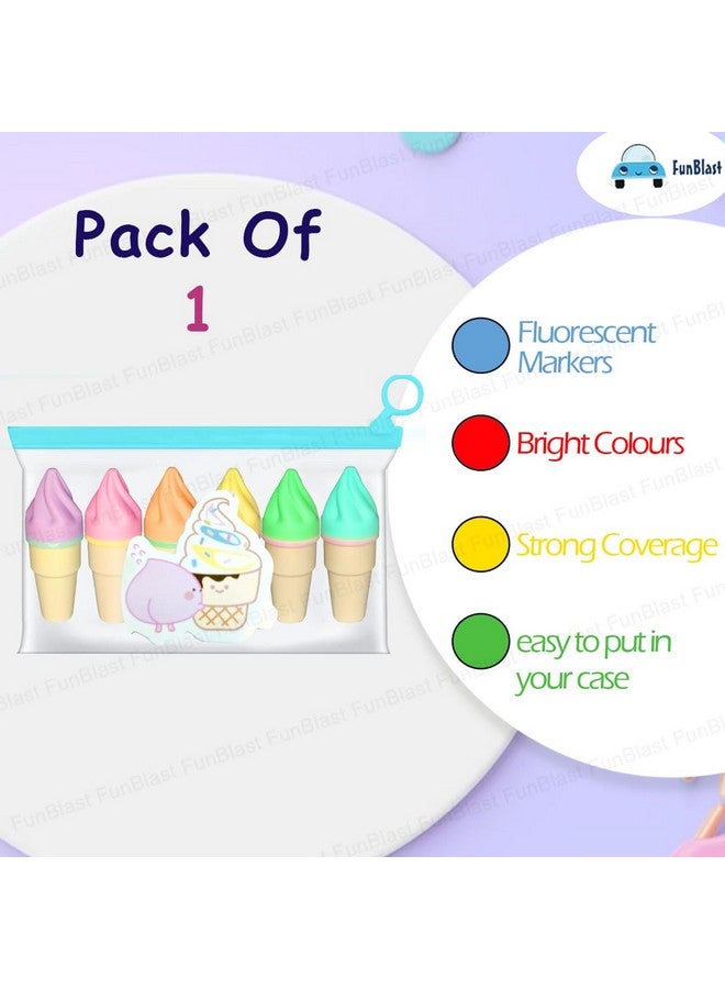 FunBlast Highlighter Pens - 6 Colors Highlighter Pen Set, Aesthetic Highlighters, Chisel Tip Book Marking Pen, Pastel Colors Chisel Tip Marker Pens, Drawing Pens for Office & Writing (Cone) - Image 3