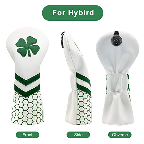 barudan golf Lucky Clover Golf Hybrid Club Head Cover Protective -, White Golf Club Cover for Hybrids, Rotatable Golf Hybrid Headcover White fits for All Brand Men Golfer (1pc Hybrid Head Cover) - Image 3