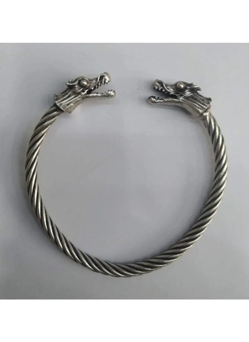 تيزجيلسين Unisex Antique Silver Plated Viking Dragon Head Adjustable Bracelet