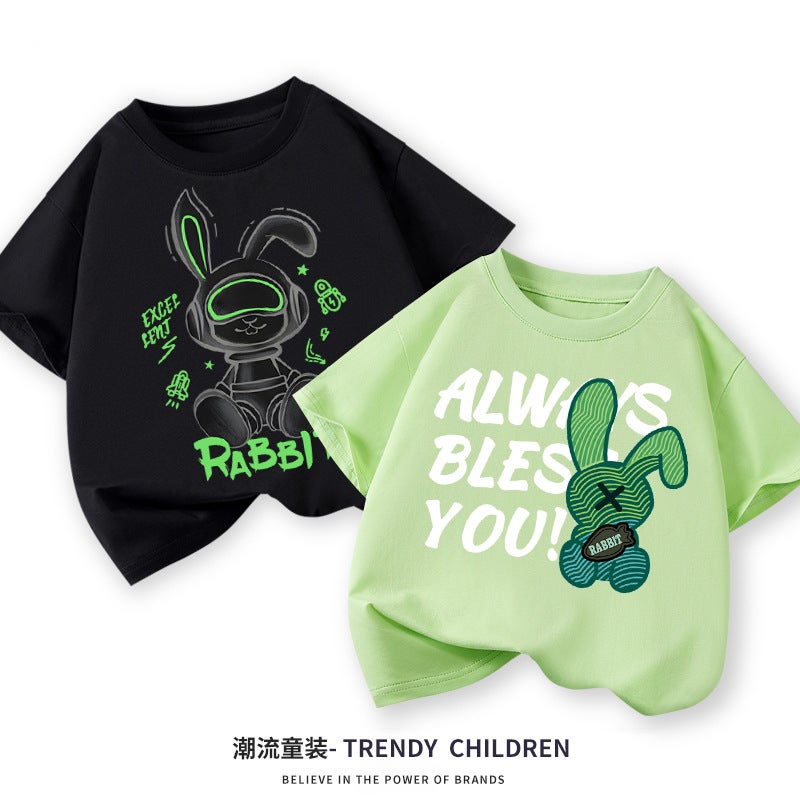 Boys' Cotton Short-sleeved T-shirt 2025 New Fashionable Children's Summer Children's Top Fashionable Boys Casual Children's Wear - Image 2