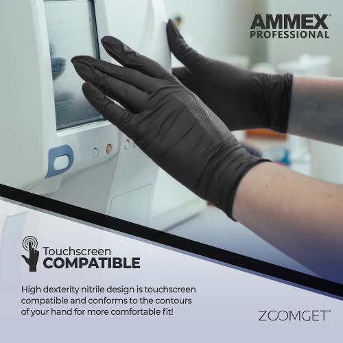 Ammex قفازات امتحان نيتريل سوداء من AMMEX، علبة تحتوي على 1000، 3 مل، حجم صغير، خالية من اللاتكس، خالية من البودرة، مزخرفة، قابلة للتخلص، غير معقمة، آمنة للطعام، ABNPF42100 - Image 4