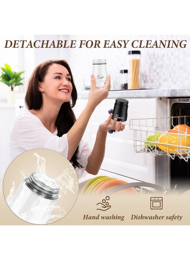 كيلا طقم هزازات الملح والفلفل، طقم هزازات الملح والفلفل، 120 ملليتر زجاجية ذات قاع زجاجي مع غطاء من الستانلس ستيل لأدوات المطبخ ديكور مطبخ أبيض وأسود هدية زفاف بمناسبة الاحتفال بالزفاف (أسود + أبيض) - Image 4