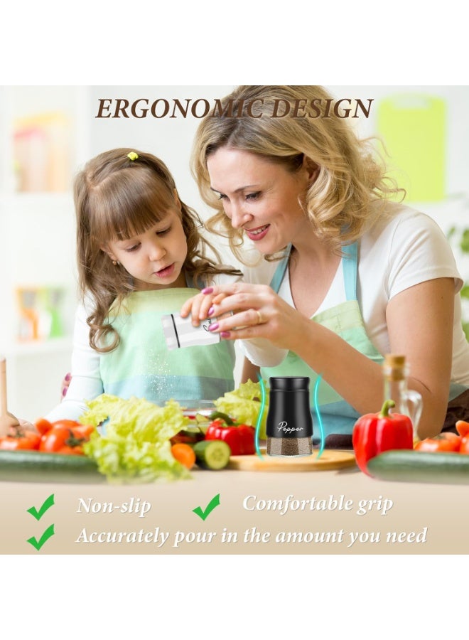 كيلا طقم هزازات الملح والفلفل، طقم هزازات الملح والفلفل، 120 ملليتر زجاجية ذات قاع زجاجي مع غطاء من الستانلس ستيل لأدوات المطبخ ديكور مطبخ أبيض وأسود هدية زفاف بمناسبة الاحتفال بالزفاف (أسود + أبيض) - Image 2