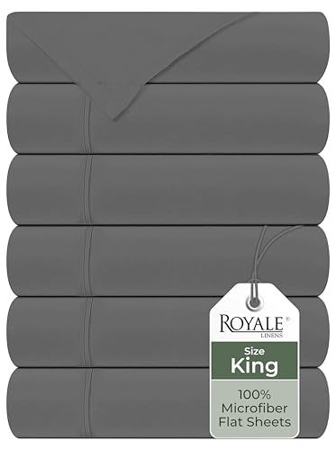 ROYALE LINENS Royale Linens 6 Pack Bulk Flat Sheet Set  Top Sheets  Soft 1800 Microfiber  Wrinkle  Stain Resistant  for Hotel Massage Table Hospital Dorm  King Flat Sheet Sold Separately King Grey 