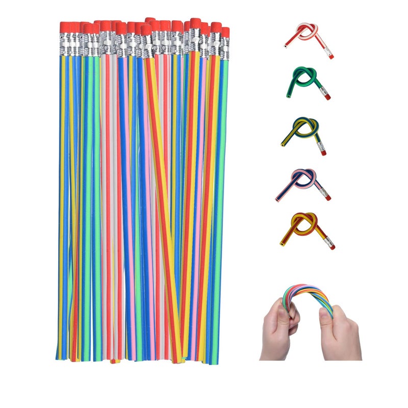QDXATIVP 40PCS Bendy Fun Pencils for KidsMagic Bendable Flexible Colorful Stripe Soft Rubber Pencils with Erasers for Classroom GiftsGoodie Bag FillersBack to School Suppliescolored stripes - Image 2