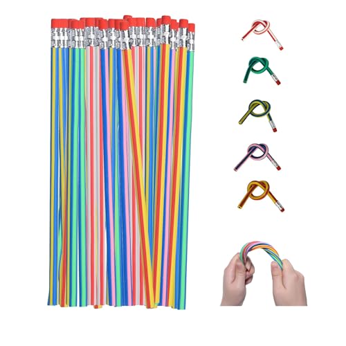 QDXATIVP 40PCS Bendy Fun Pencils for KidsMagic Bendable Flexible Colorful Stripe Soft Rubber Pencils with Erasers for Classroom GiftsGoodie Bag FillersBack to School Suppliescolored stripes - Image 1