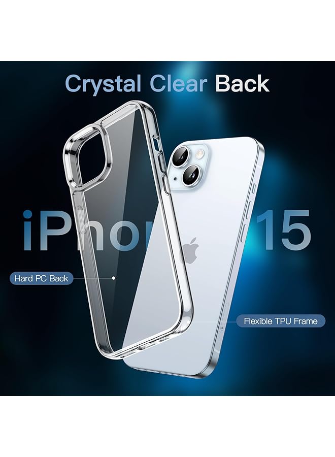 جي تيك جراب 5 في 1 لهاتف Iphone 15 6.1 بوصة مع قطعتين من واقي الشاشة الزجاجي المقوى وواقي عدسة الكاميرا، غطاء هاتف مقاوم للصدمات غير قابل للاصفرار شفاف - Image 4