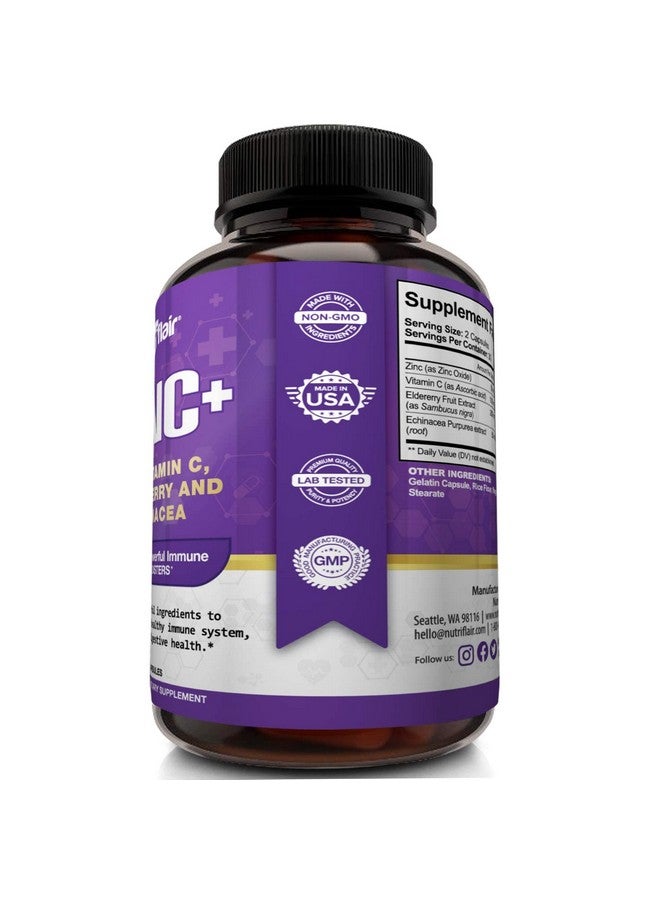 NutriFlair Zinc 50mg - with Vitamin C, Elderberry, Echinacea Purpurea Extract, Zinc Oxide - Compare with picolinate, Citrate, Oxide - Complete Immune Support Formula Pills with 4 Immune Defense - Image 3