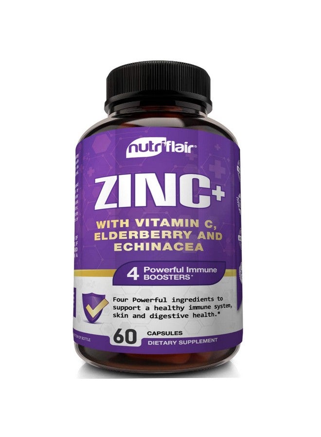 NutriFlair Zinc 50mg - with Vitamin C, Elderberry, Echinacea Purpurea Extract, Zinc Oxide - Compare with picolinate, Citrate, Oxide - Complete Immune Support Formula Pills with 4 Immune Defense - Image 1