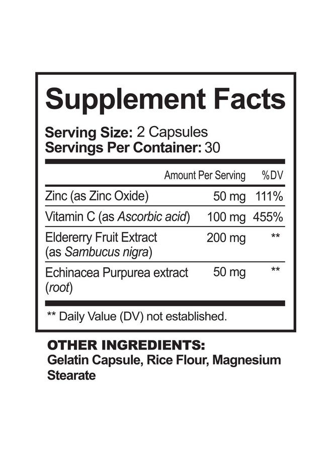 NutriFlair Zinc 50mg - with Vitamin C, Elderberry, Echinacea Purpurea Extract, Zinc Oxide - Compare with picolinate, Citrate, Oxide - Complete Immune Support Formula Pills with 4 Immune Defense - Image 2