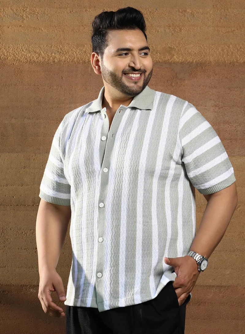 انستافاب بلس قميص بولو رجالي رمادي سحابي محبوك بألواح للملابس الكاجوال