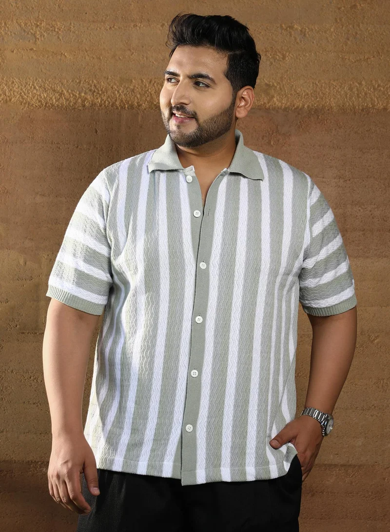 انستافاب بلس قميص بولو رجالي رمادي سحابي محبوك بألواح للملابس الكاجوال