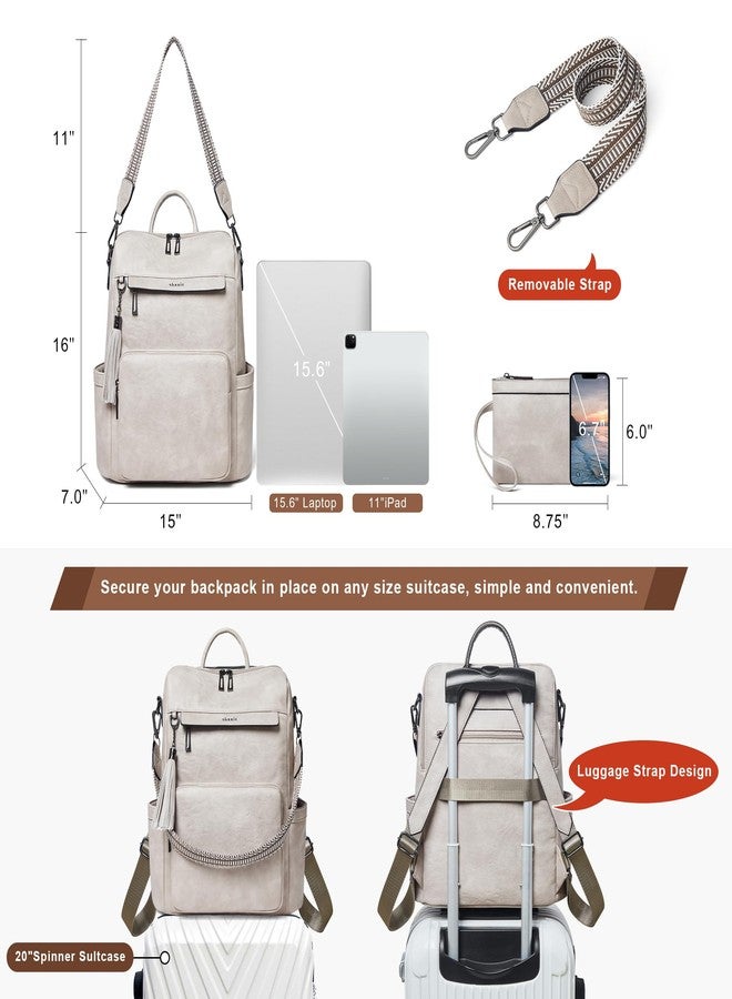 Shrrie Vegan Leather Backpack for Women Backpack Purse 14 inch Laptop Backpack for College Travel Work - Image 4