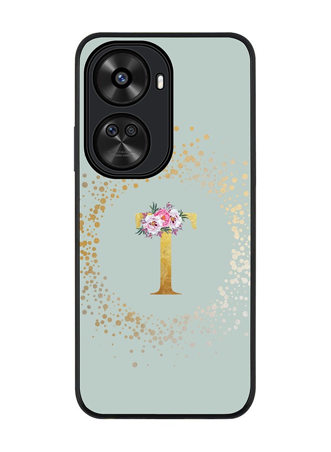 Stylizedd Rugged Black edge case for Huawei nova 12 SE / Huawei nova 11 SE 4G,Slim fit Custom Monogram Initial Letter Floral Pattern Alphabet - T (Light Grey) - Image 1