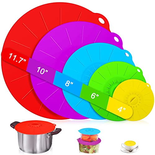 Guvvie Silicone lids - 5 Pack Heat Resistant Microwave Splatter Cover, Reusable silicone Suction lids for food storage Fits Bowls, Cups, Skillets, Plates, Pots, Pans StoveTop, Oven, Fridge Safe - Image 1