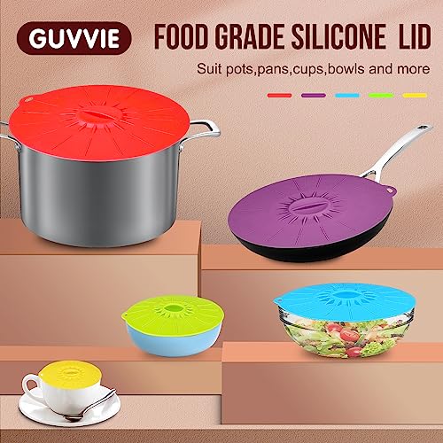 Guvvie Silicone lids - 5 Pack Heat Resistant Microwave Splatter Cover, Reusable silicone Suction lids for food storage Fits Bowls, Cups, Skillets, Plates, Pots, Pans StoveTop, Oven, Fridge Safe - Image 2