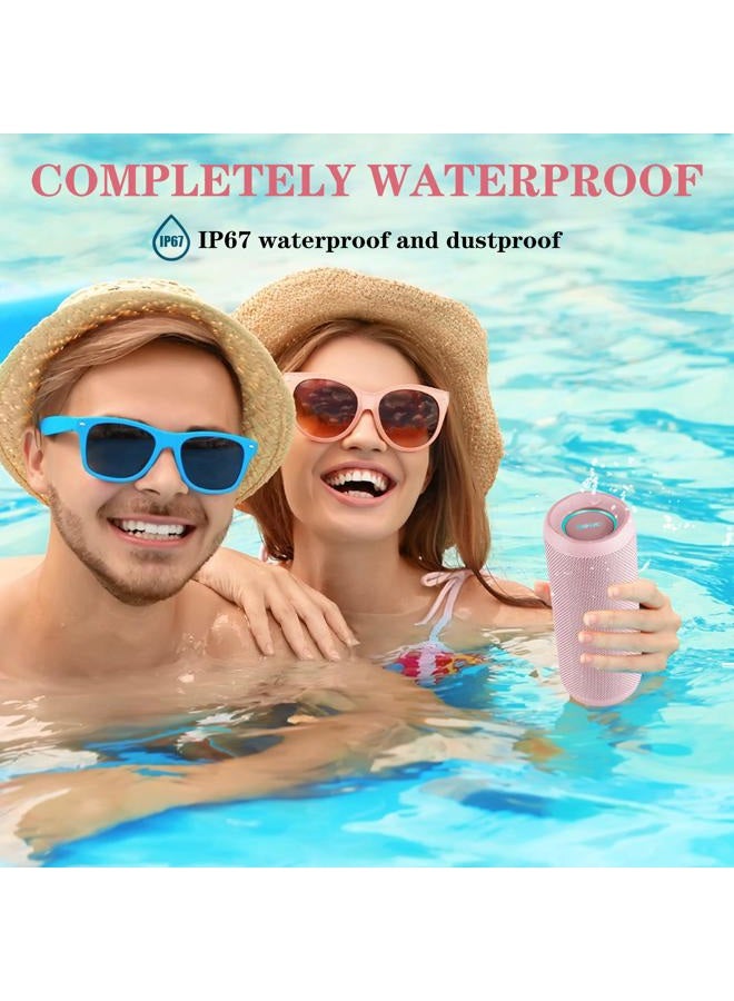 SOWO مكبر صوت بلوتوث، مكبر صوت محمول لاسلكي مقاوم للماء IPX7، صوت عالٍ 25 واط، تقنية باس بوم، اقتران TWS، وقت تشغيل 16 ساعة، مكبر صوت مع أضواء للاستخدام المنزلي والخارجي - وردي - Image 5