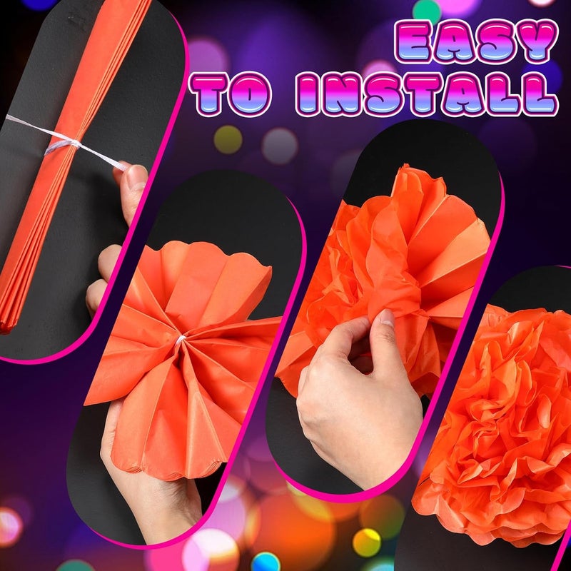 Riakrum 22 Pcs Neon Birthday Party Decorations Include 8 Colorful Paper Lanterns 12 Tissue Paper Pom Poms 2 Garlands for Wedding Bridal Shower Party Supplies - Image 3
