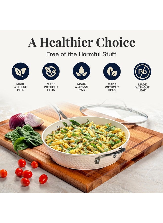 GOTHAM STEEL 14 Inch Non Stick Frying Pans with Lid, Large Frying Pans Nonstick with Lid, Non Toxic Ceramic Pan Skillet, Nonstick Frying Pan, Induction Pan, Oven/Dishwasher Safe - Cream Hammered