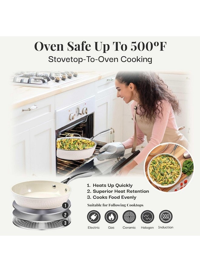 GOTHAM STEEL 14 Inch Non Stick Frying Pans with Lid, Large Frying Pans Nonstick with Lid, Non Toxic Ceramic Pan Skillet, Nonstick Frying Pan, Induction Pan, Oven/Dishwasher Safe - Cream Hammered