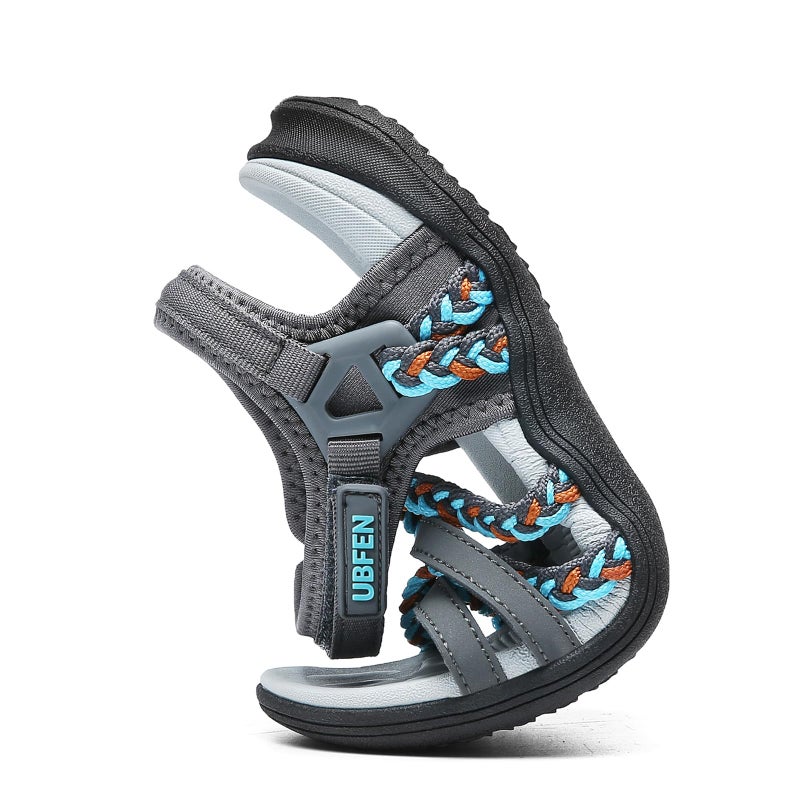 UBFEN Womens Hiking Sandal Sport Sandal Straps with Adjustable Hooks Arch Support Vacation Casual Comfortable Outdoor Adventure Camping Size 9 Gray White - Image 4