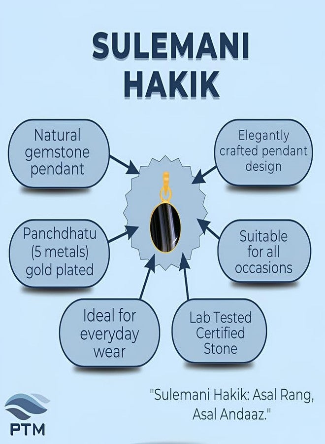 Ptm Natural Sulemani Hakik 7.25 Ratti or 6.5 Carat Astrological Certified Gemstone Panchdhatu/5 Metals 22k Gold Plated Pendant for Men & Women -fba3725 - Image 3