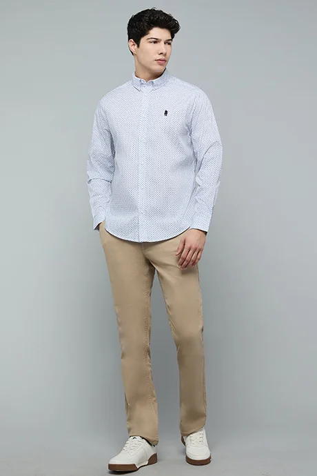 R&B Patterned Shirt with Button-Down Collar and Long Sleeves