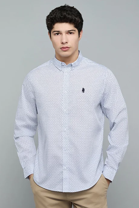 R&B Patterned Shirt with Button-Down Collar and Long Sleeves
