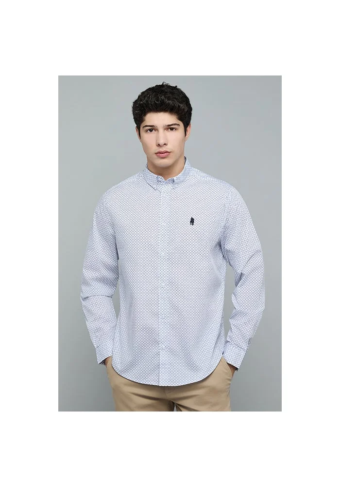 أر أند بي Patterned Shirt with Button-Down Collar and Long Sleeves
