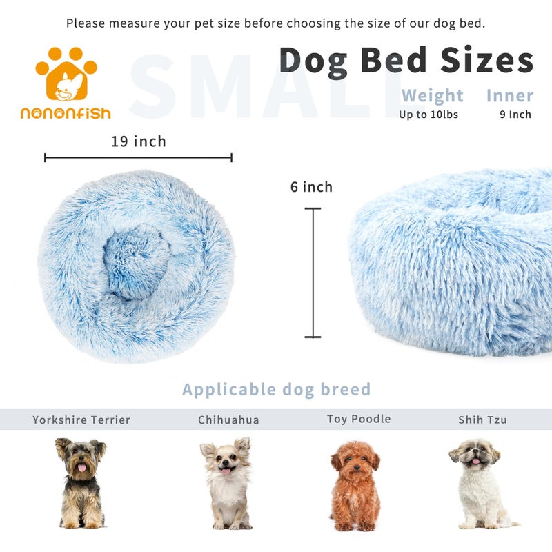 nononfish Calming Donut Dogs Beds for Small Dogs Washable,19inch Fluffy Round Puppy Bed for Puppies,Cats & Toy Breeds with Raised Rim,Fits up to 15 lbs Pets,Gradient Blue - Image 2
