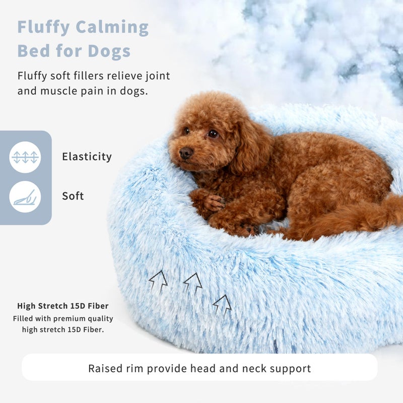 nononfish Calming Donut Dogs Beds for Small Dogs Washable,19inch Fluffy Round Puppy Bed for Puppies,Cats & Toy Breeds with Raised Rim,Fits up to 15 lbs Pets,Gradient Blue - Image 3