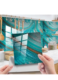 Excefore 20 Pieces Marble Tile Stickers, PVC Waterproof Oil Proof Self Adhesive Stickers, Suitable for Kitchen Bathroom Backsplash Home Decor (Blue, 8"x8")  - Image 1