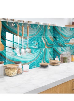 Excefore 20 Pieces Marble Tile Stickers, PVC Waterproof Oil Proof Self Adhesive Stickers, Suitable for Kitchen Bathroom Backsplash Home Decor (Blue, 8"x8")  - Image 2