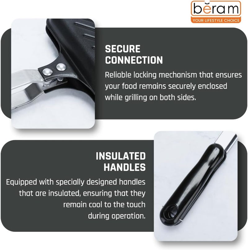 Beram Sandwich Maker Multifunctional Double Sided Gas Hand Toaster Non-stick Grill and Panini Press with Handles, BST500HD - Image 3