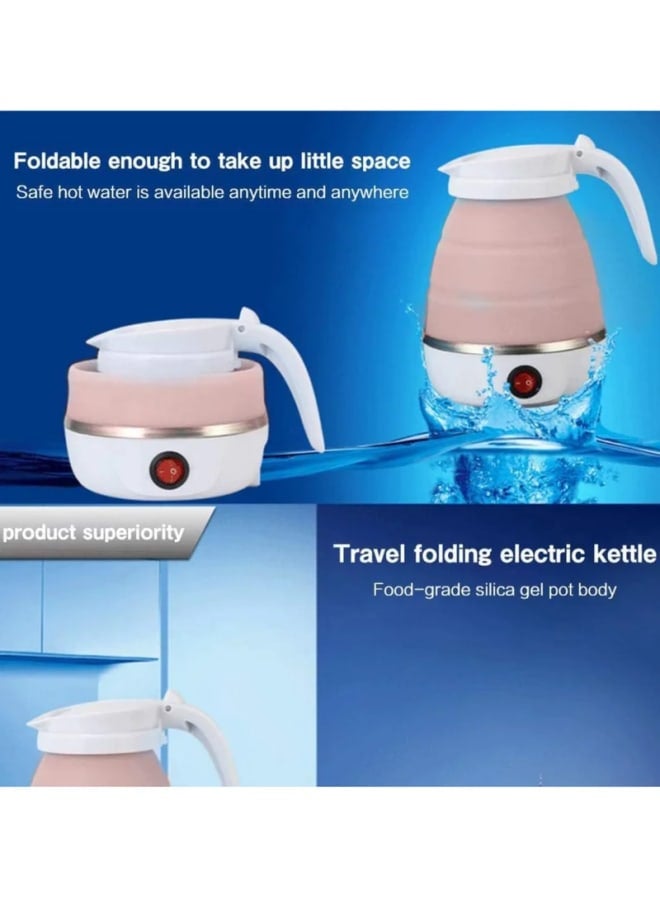 غلاية كهربائية قابله للطي مصنوعه من السيليكون, سهله التخزين, سخان وعاء الماء السريع للشاي والقهوه, حجم 600 مللي (بينك) - Image 3