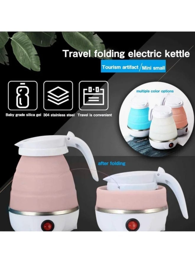 غلاية كهربائية قابله للطي مصنوعه من السيليكون, سهله التخزين, سخان وعاء الماء السريع للشاي والقهوه, حجم 600 مللي (بينك) - Image 4