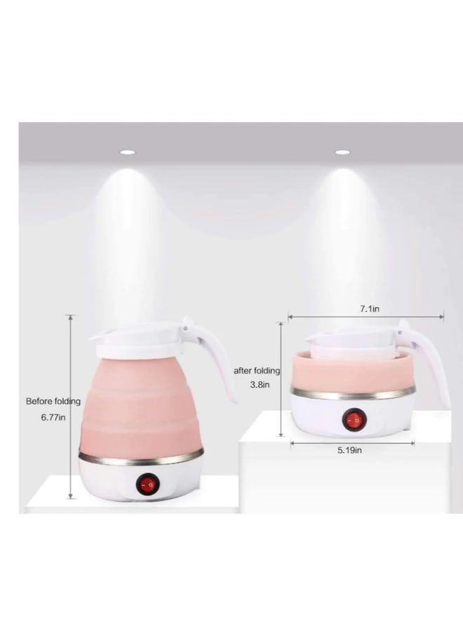 غلاية كهربائية قابله للطي مصنوعه من السيليكون, سهله التخزين, سخان وعاء الماء السريع للشاي والقهوه, حجم 600 مللي (بينك) - Image 2
