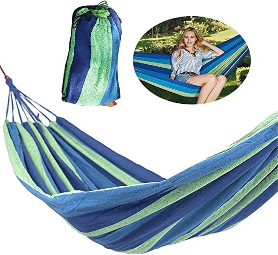 Besillia Besillia Hammock Outdoor Cotton Load Capacity up to 120 kg 1 Person Large for Garden Travel Patio Backpack Hiking 1 Person Blue  - Image 3