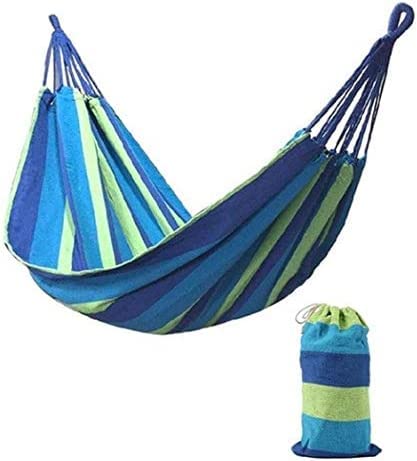 Besillia Besillia Hammock Outdoor Cotton Load Capacity up to 120 kg 1 Person Large for Garden Travel Patio Backpack Hiking 1 Person Blue  - Image 1