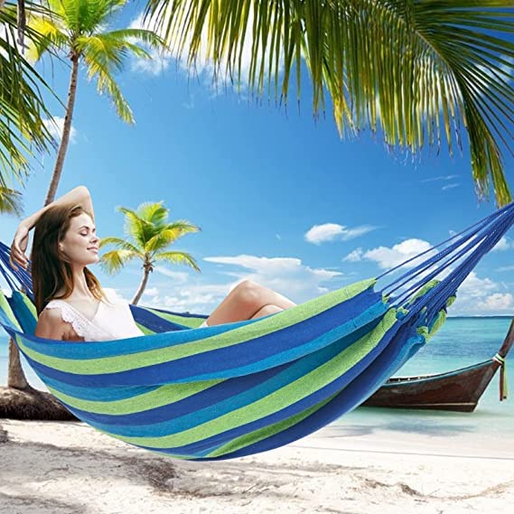 Besillia Besillia Hammock Outdoor Cotton Load Capacity up to 120 kg 1 Person Large for Garden Travel Patio Backpack Hiking 1 Person Blue  - Image 4