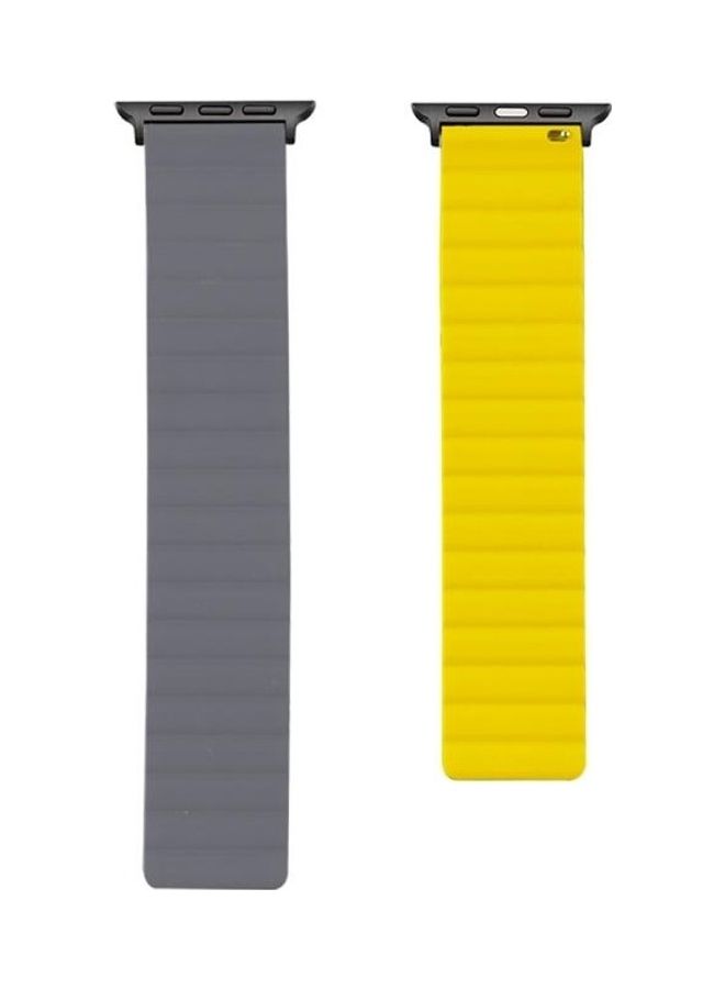 NIBEMINENT Replacement Strap For Apple Watch Series 7 45mm/6 & SE 5 4 44mm/3 2 1 42mm Grey/Yellow - Image 1