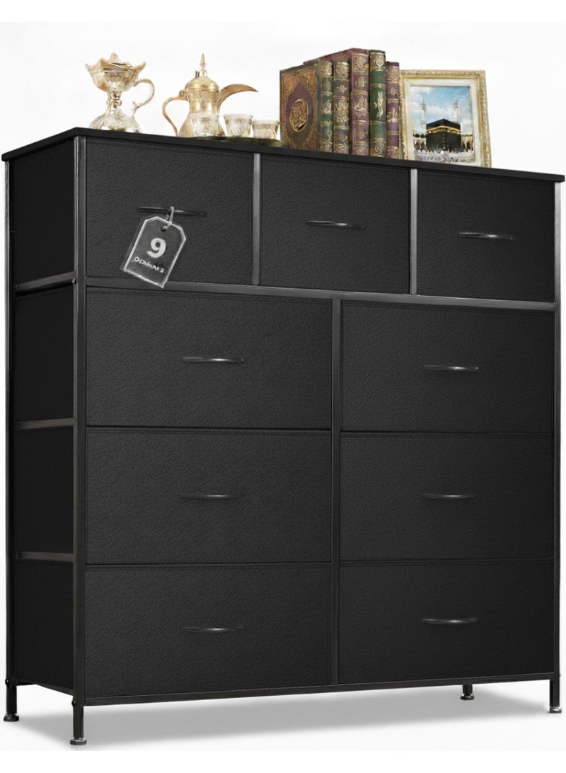 آسي بلاي خزانة طويلة لغرفة النوم، برج تخزين من القماش مع 9 أدراج، باللون الأسود الفحمي، - Image 1
