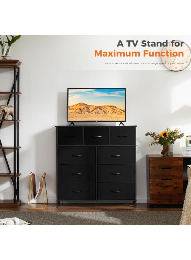 آسي بلاي خزانة طويلة لغرفة النوم، برج تخزين من القماش مع 9 أدراج، باللون الأسود الفحمي، - Image 3