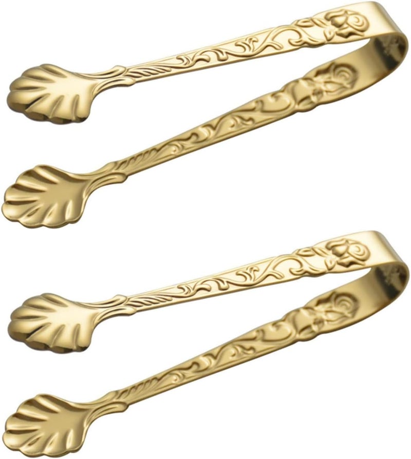 Zhuluck 2Pcs Gold Mini Serving Tongs, Vintage Rose Relief Handle Ice Cube Clips Sugar Tongs, for Tea Coffee Appetizers Desserts Sugar - Image 1
