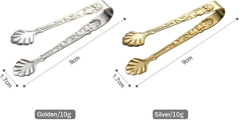 Zhuluck 2Pcs Gold Mini Serving Tongs, Vintage Rose Relief Handle Ice Cube Clips Sugar Tongs, for Tea Coffee Appetizers Desserts Sugar - Image 3