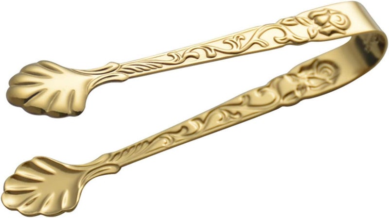Zhuluck 2Pcs Gold Mini Serving Tongs, Vintage Rose Relief Handle Ice Cube Clips Sugar Tongs, for Tea Coffee Appetizers Desserts Sugar - Image 2